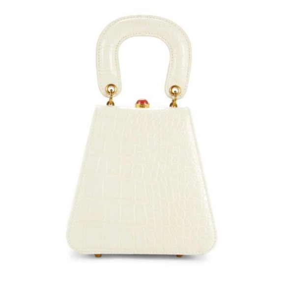 STAUD Handbags - Staud Kenny Croc-Embossed Leather Top Handle Bag in Cream Faux